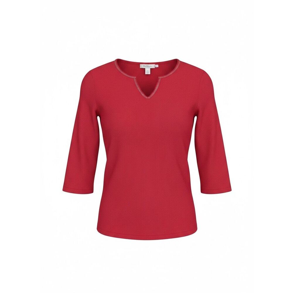 Talbots NWOT Ribbed V-Neck Sequin Pima Cotton 3/4 Sleeve Top Hot Pink Size Small